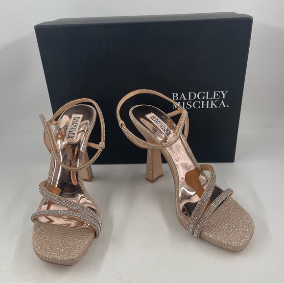 NIB! Badgley Mischka Women’s Urbana Pale Gold Glitter Stiletto Heel Sandals-8.5 - Picture 2 of 14
